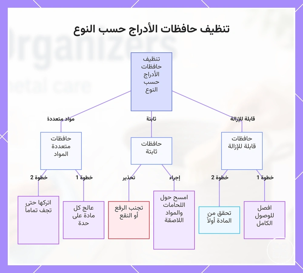 تنظيف حافظات الأدراج حسب النوع