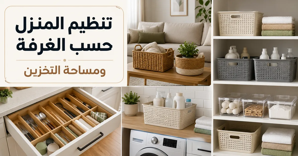 منتجات تنظيم المنزل موضوعة في غرف ومساحات تخزين مختلفة