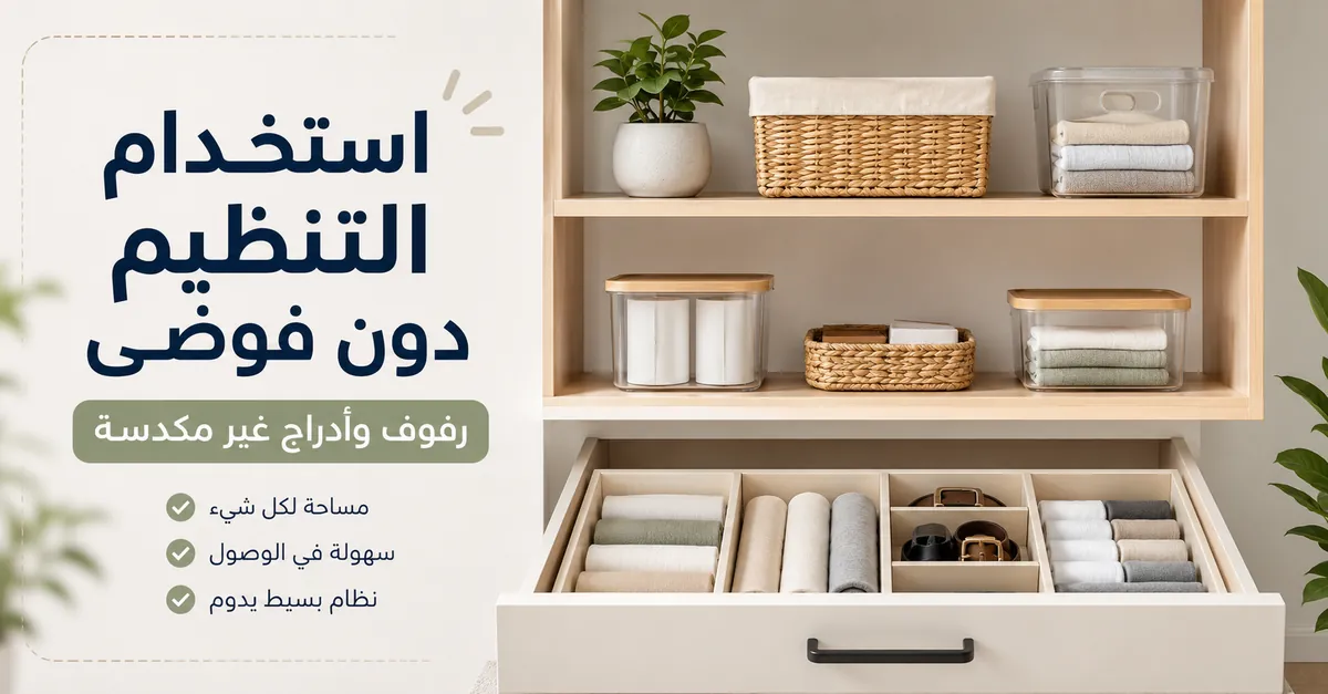 منتجات تنظيم المنزل مستخدمة بترتيب دون تكديس الرفوف أو الأدراج