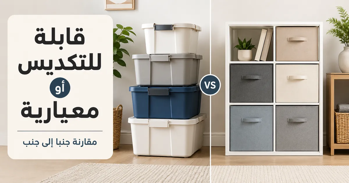 منتجات تنظيم المنزل القابلة للتكديس والمعيارية معروضة جنباً إلى جنب