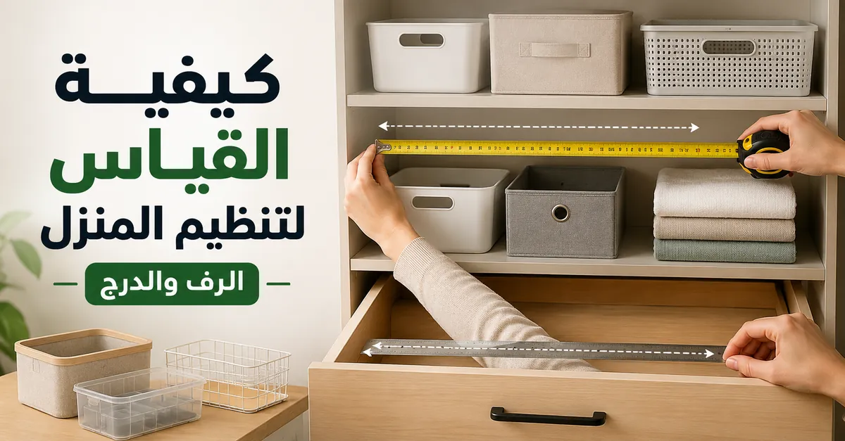 قياس رف ومنطقة درج قبل اختيار منتجات تنظيم المنزل