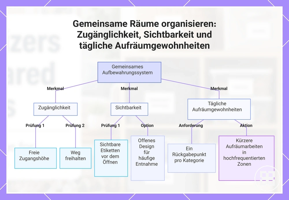 Gemeinsame Räume organisieren: Zugänglichkeit, Sichtbarkeit und tägliche Aufräumgewohnheiten
