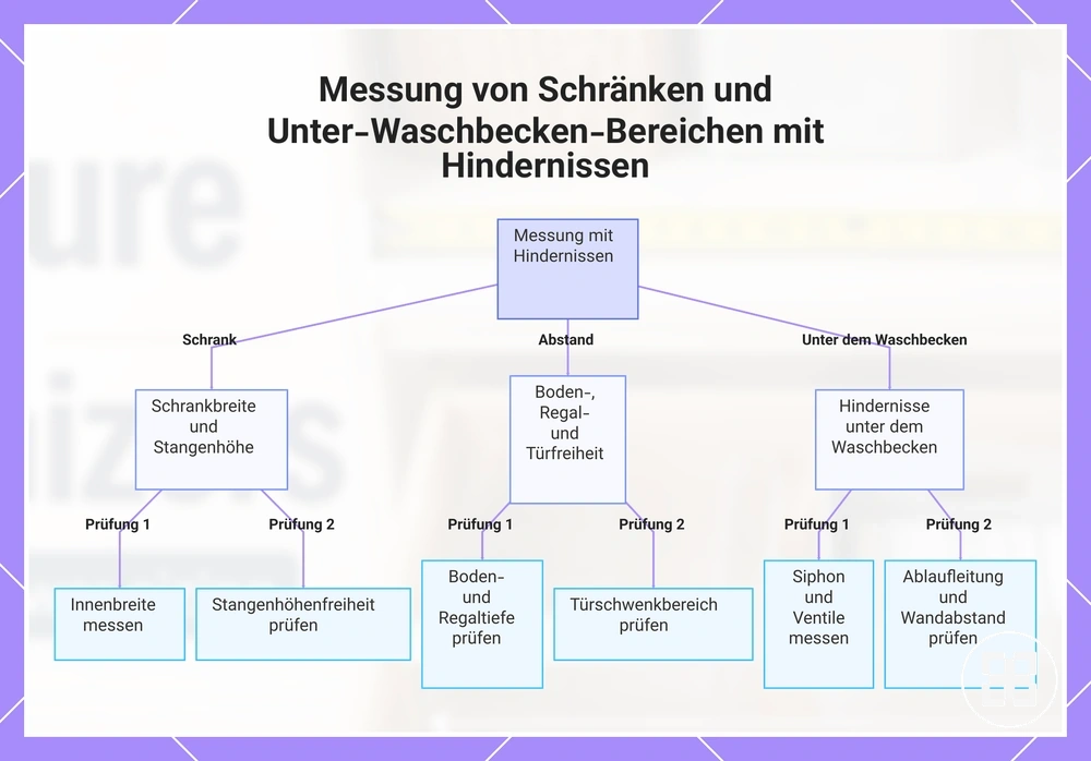 Messung von Schränken und Unter-Waschbecken-Bereichen mit Hindernissen