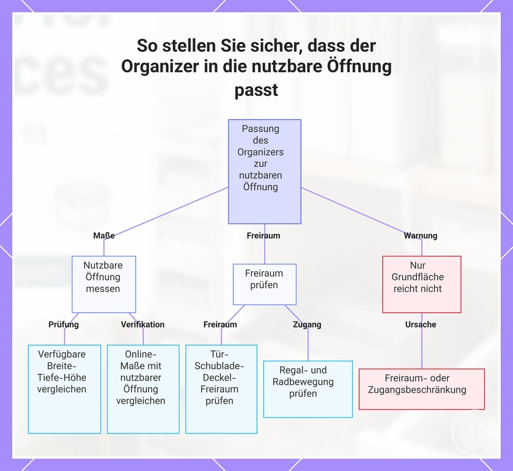 So stellen Sie sicher, dass der Organizer in die nutzbare Öffnung passt
