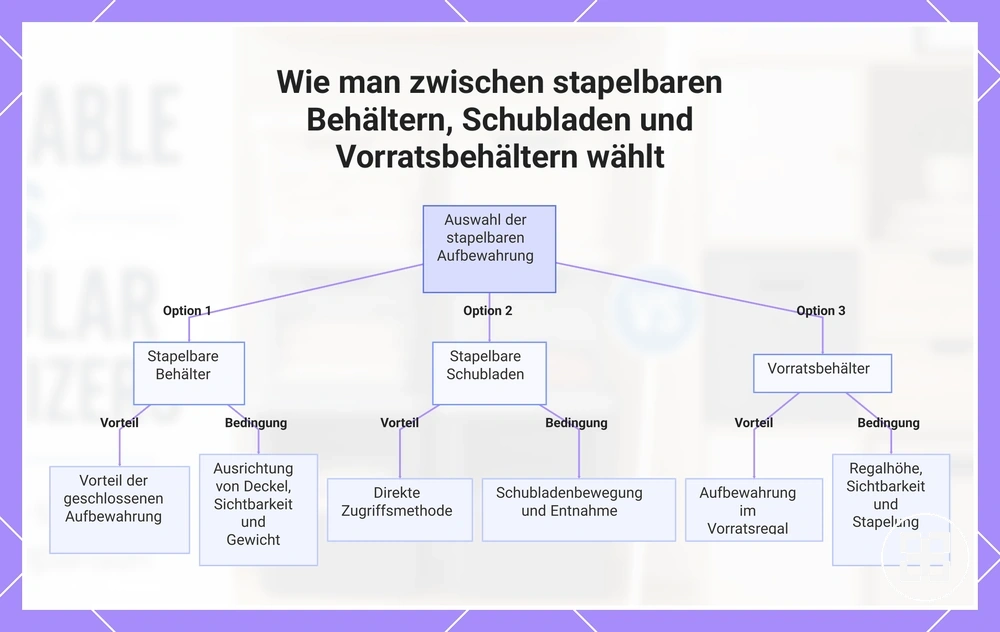 Wie man zwischen stapelbaren Behältern, Schubladen und Vorratsbehältern wählt