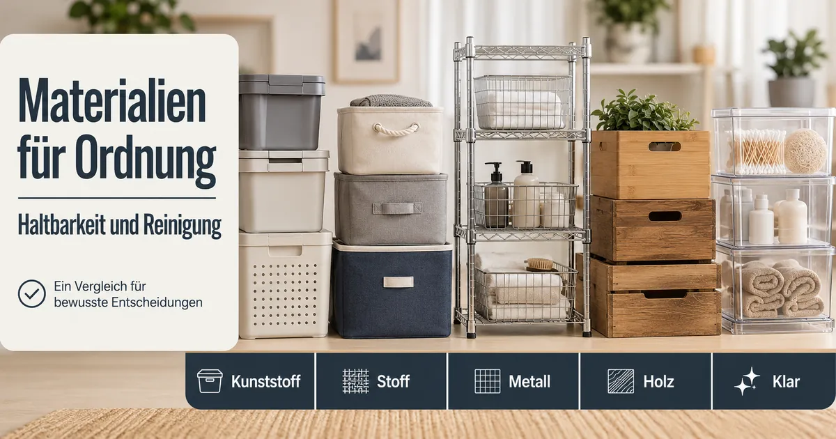 Ordnungsprodukte für Zuhause aus Kunststoff, Stoff, Metall, Holz und transparenten Materialien