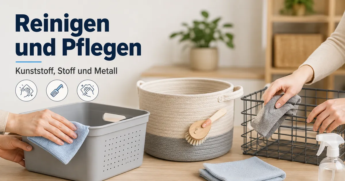 Reinigung und Pflege von Ordnungsprodukten für Zuhause aus Kunststoff, Stoff und Metall