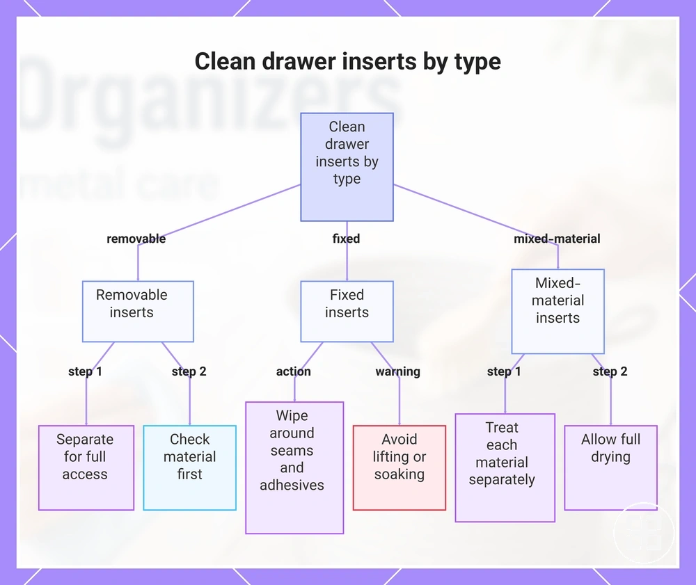 Clean drawer inserts by type