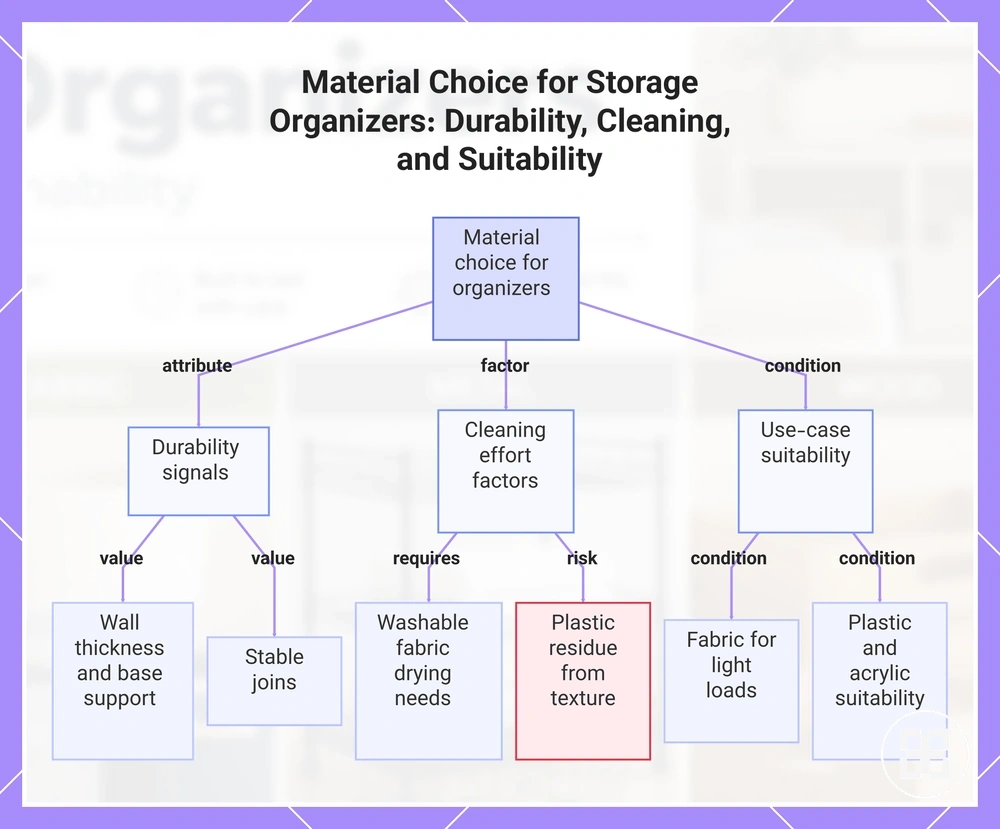 Material Choice for Storage Organizers: Durability, Cleaning, and Suitability