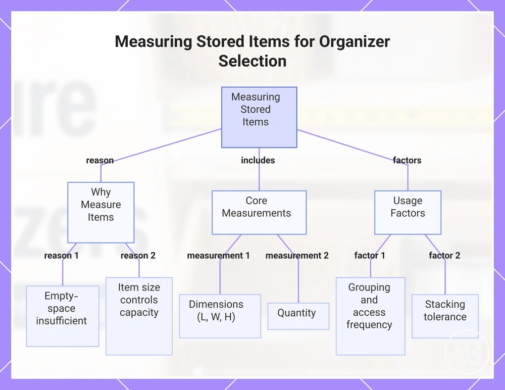 Measuring Stored Items for Organizer Selection