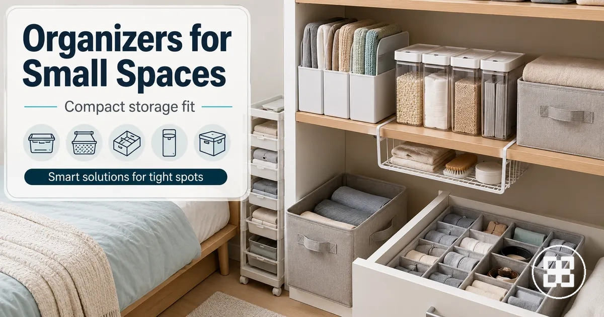 Compact home organization products used in a small room with limited storage space