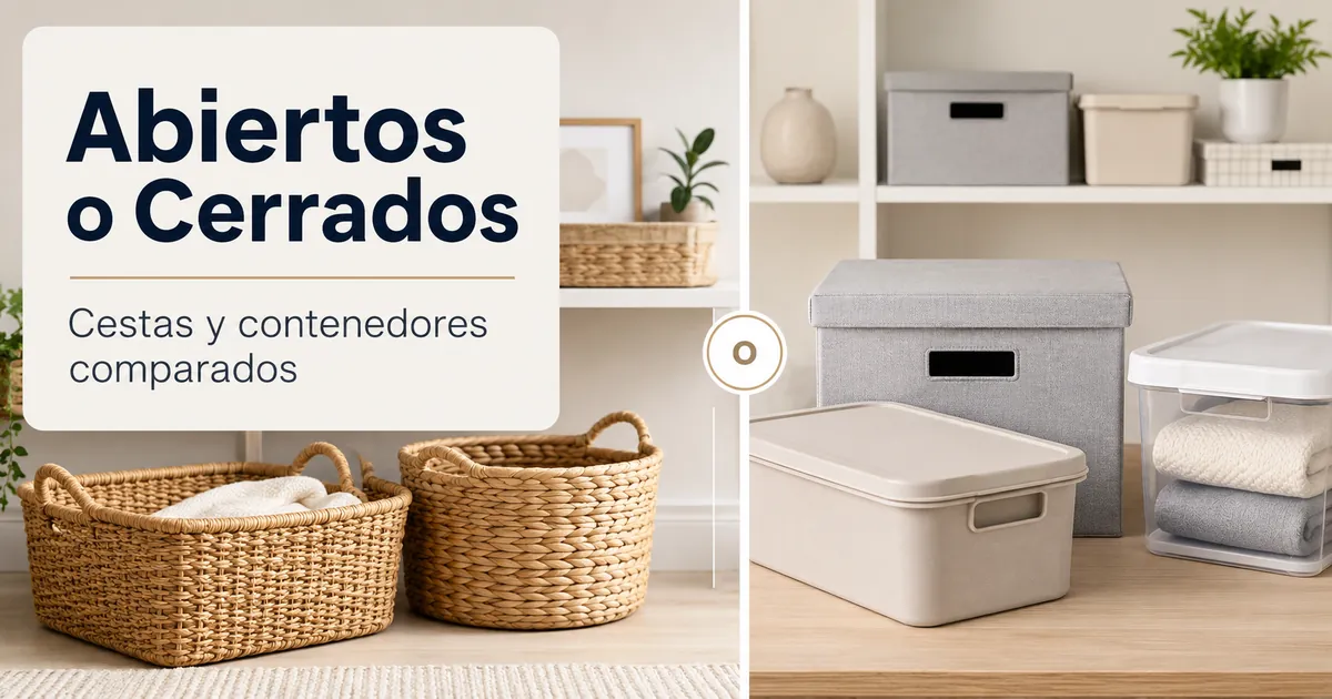 Cestas abiertas y contenedores cerrados usados como productos de organización del hogar