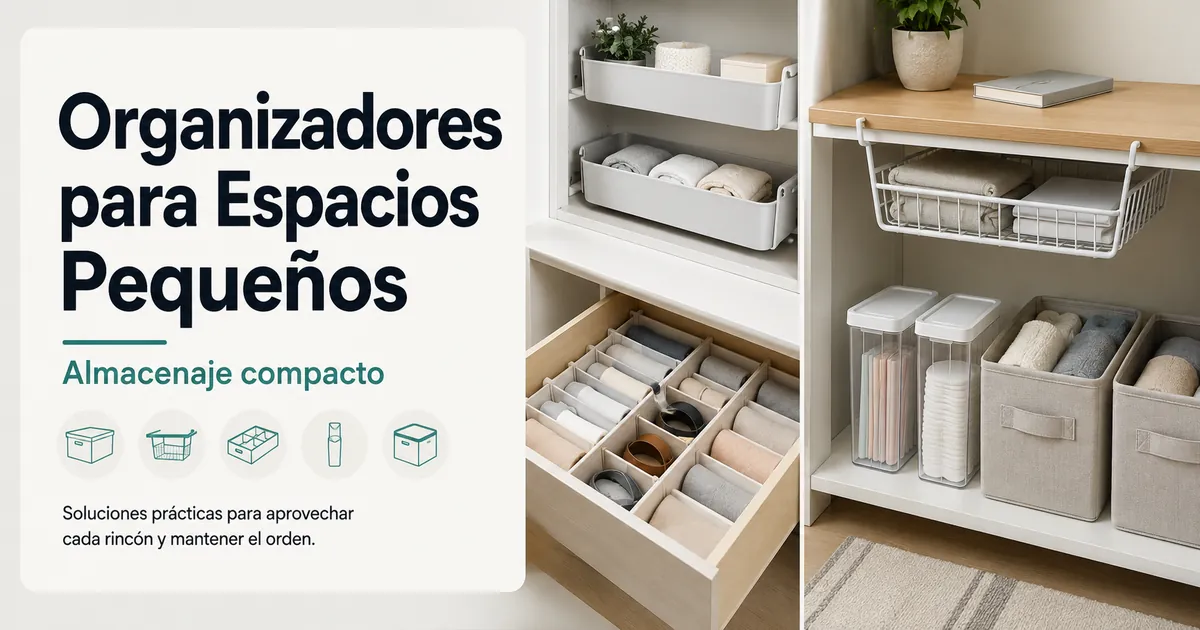 Productos compactos de organización del hogar usados en una estancia pequeña con poco espacio de almacenaje