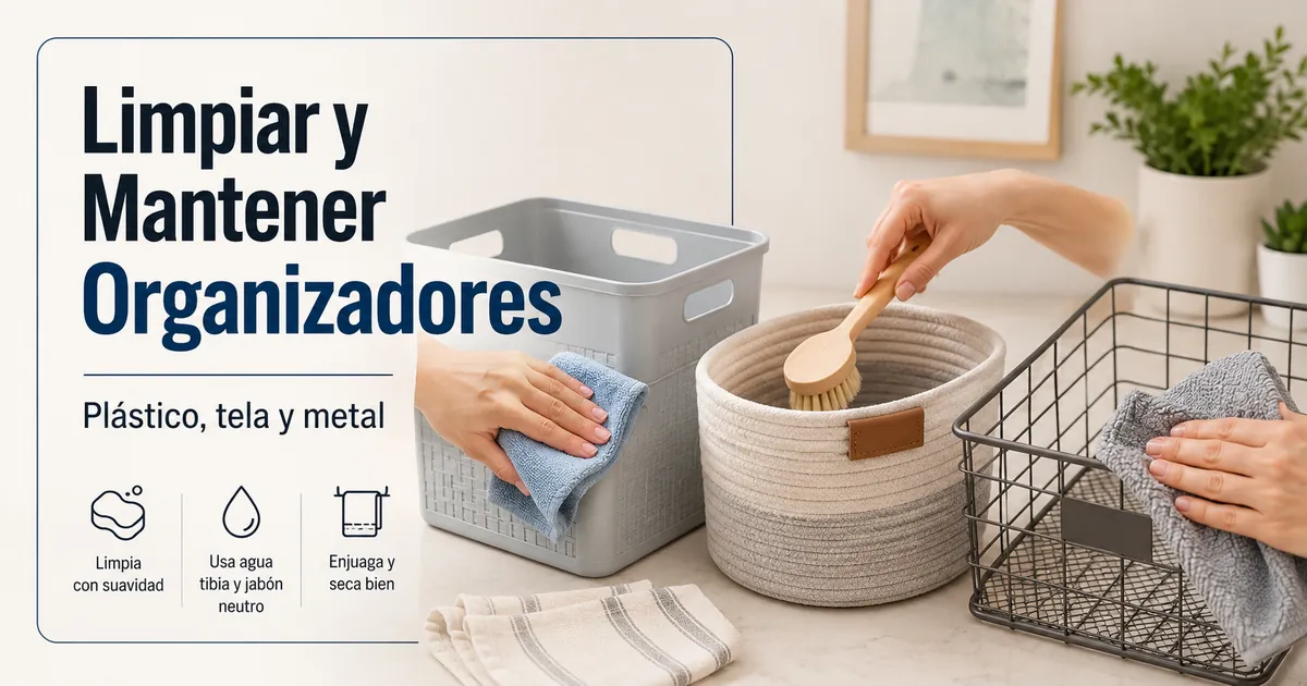 Limpieza y mantenimiento de productos de organización del hogar de plástico, tela y metal