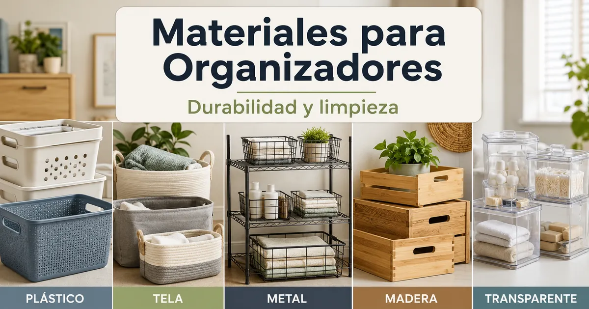 Productos de organización del hogar de plástico, tela, metal, madera y materiales transparentes