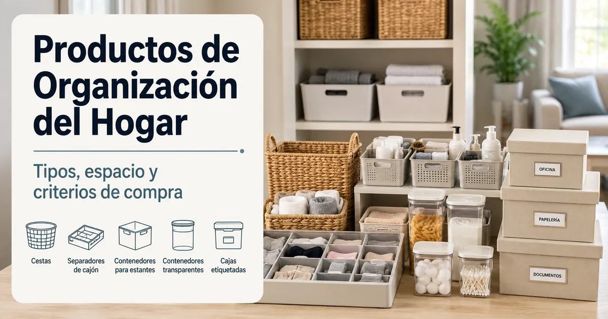 Productos de organización del hogar ordenados por tipo, tamaño y uso en cada estancia