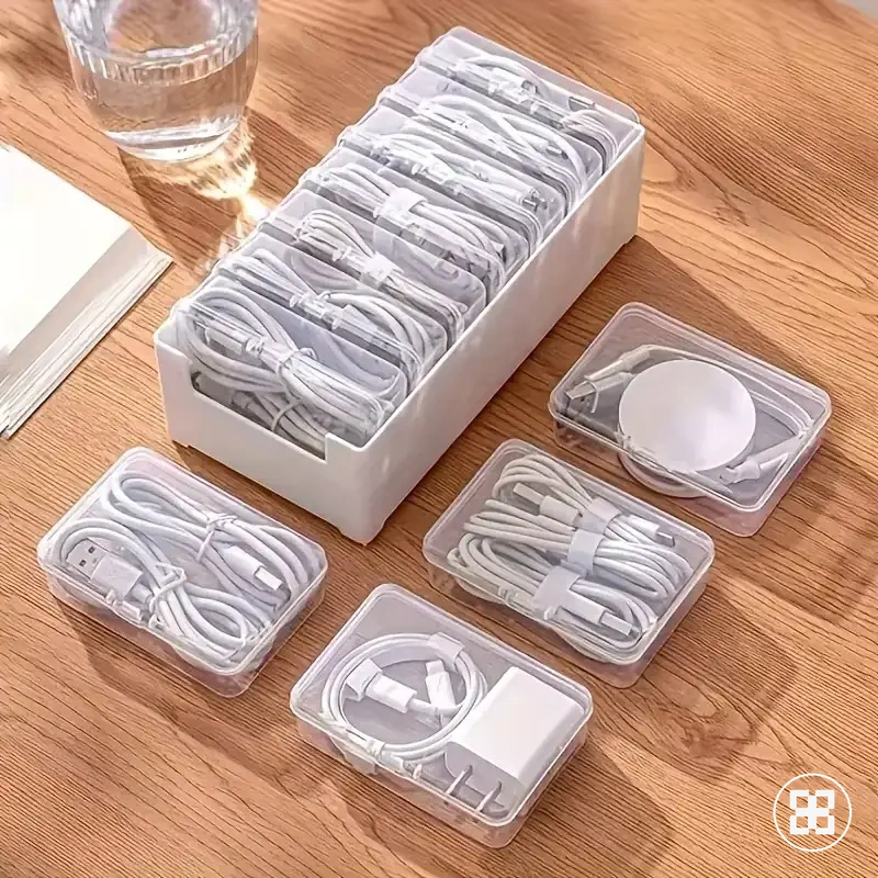 Caja organizadora de cables de plástico resistente para cargadores y accesorios móviles
