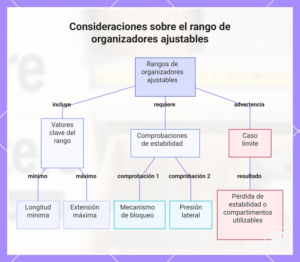 Consideraciones sobre el rango de organizadores ajustables