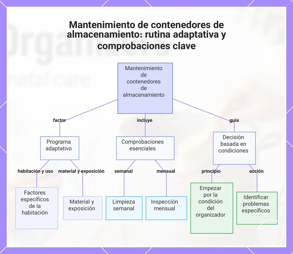 Mantenimiento de contenedores de almacenamiento: rutina adaptativa y comprobaciones clave