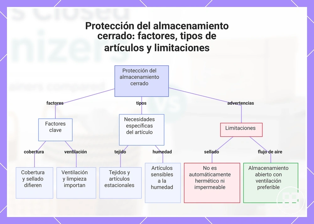 Protección del almacenamiento cerrado: factores, tipos de artículos y limitaciones