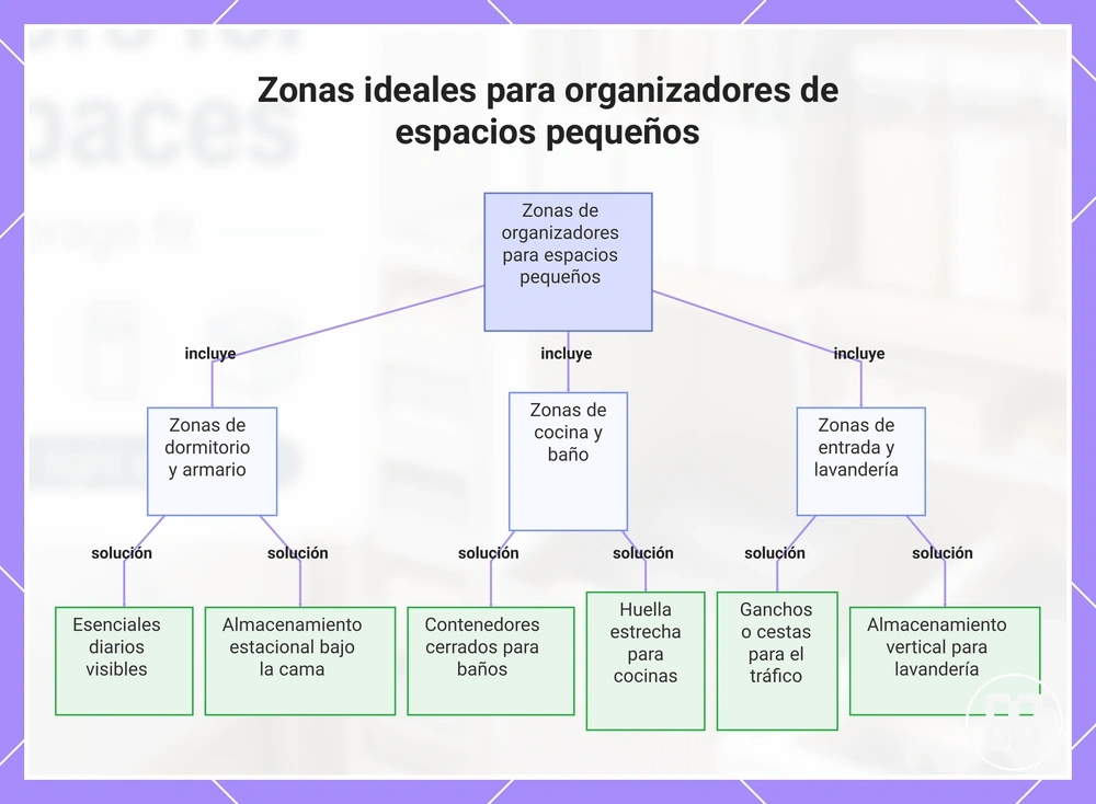 Zonas ideales para organizadores de espacios pequeños