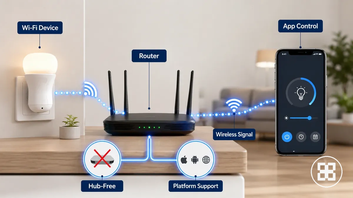 Appareil domestique intelligent Wi-Fi connecté directement à un routeur et contrôlé via une application téléphonique