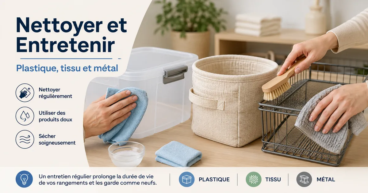 Nettoyage et entretien de produits de rangement pour la maison en plastique, tissu et métal
