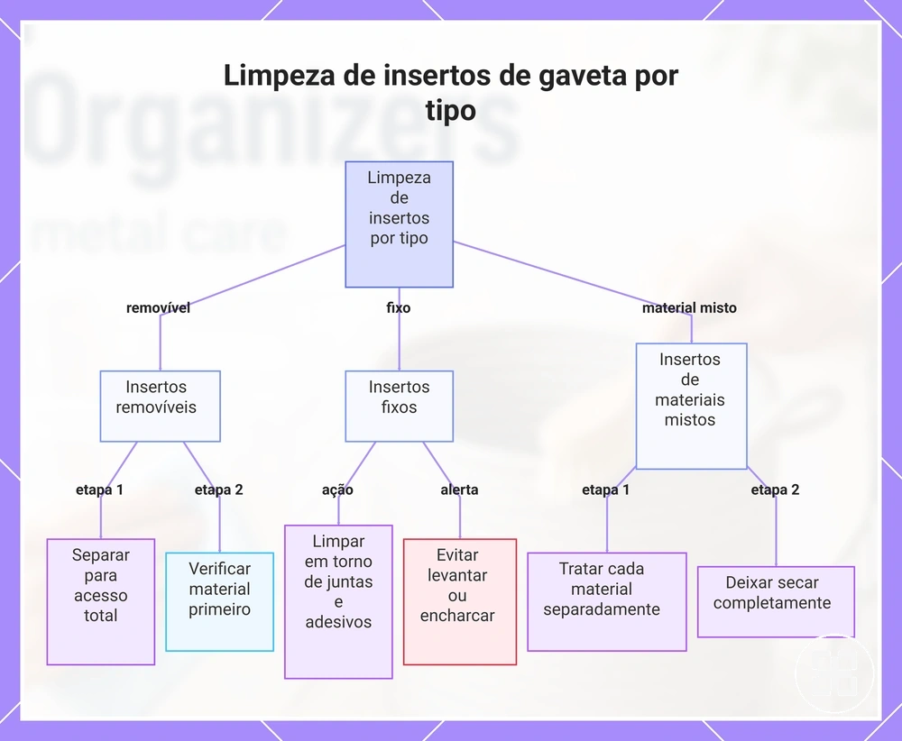 Limpeza de insertos de gaveta por tipo