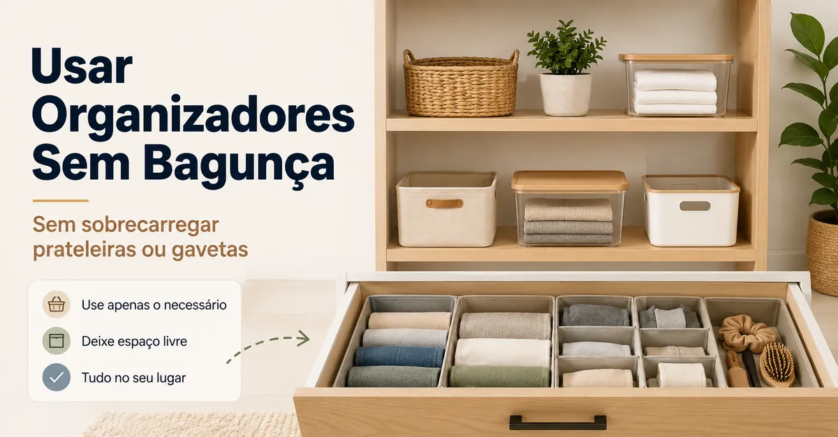 Produtos para organização da casa usados de forma arrumada sem sobrecarregar prateleiras ou gavetas
