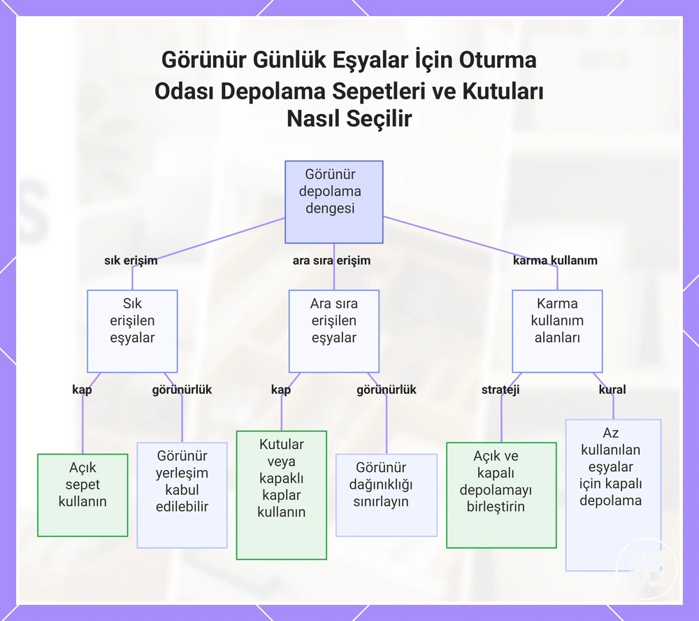 Görünür Günlük Eşyalar İçin Oturma Odası Depolama Sepetleri ve Kutuları Nasıl Seçilir