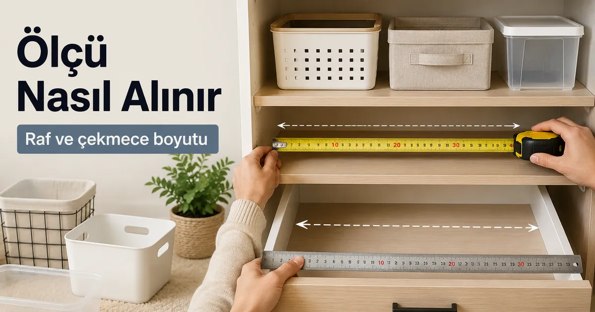 Ev düzenleme ürünü seçmeden önce bir raf ve çekmece alanının ölçülmesi