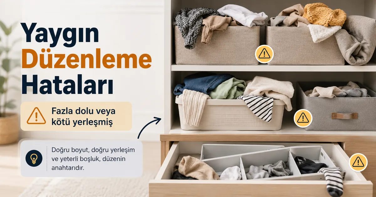 Fazla doldurulmuş veya kötü yerleşmiş ev düzenleme ürünleriyle görülen yaygın saklama hataları