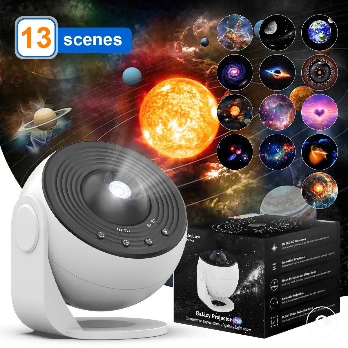 Lámpara nocturna Proyector Galaxy HD con función de temporizador
