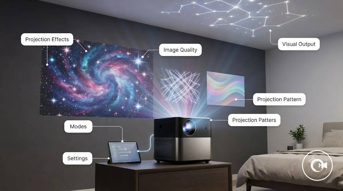 Proyector galaxy que muestra diferentes modos de proyección y efectos de luz