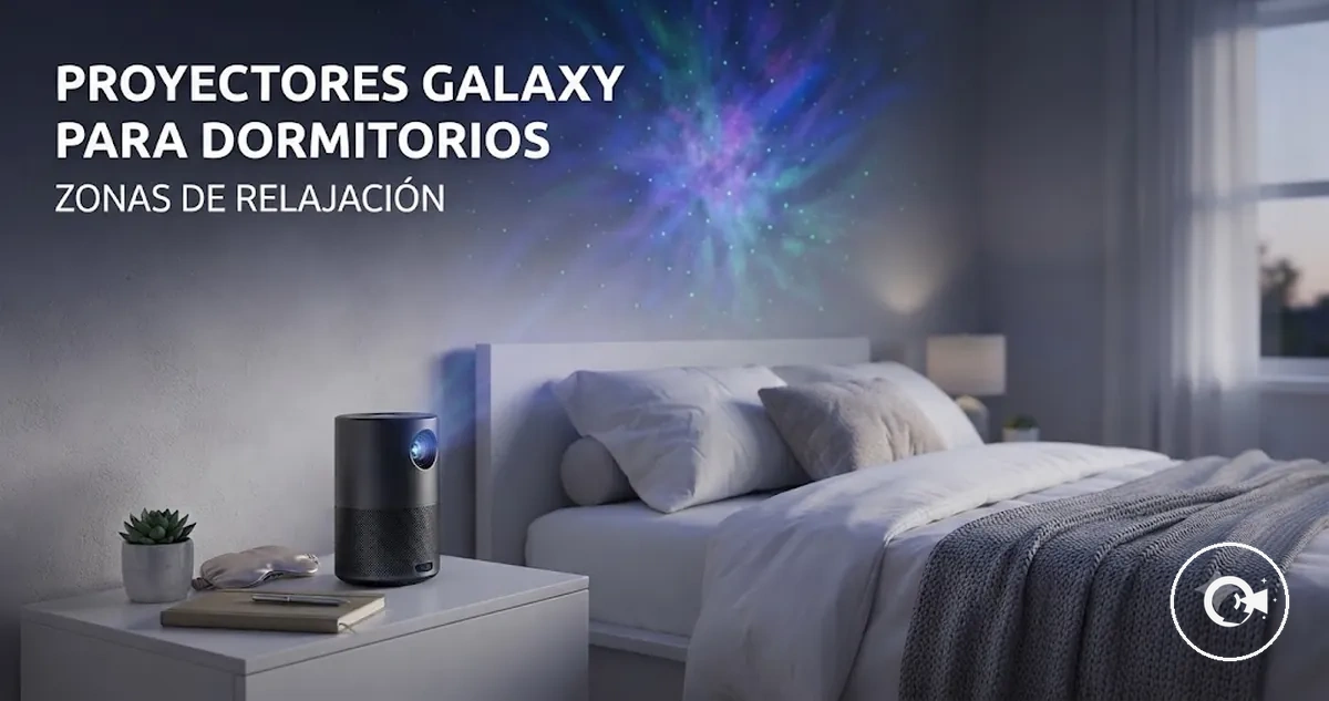 Proyector Galaxy creando iluminación ambiental en un dormitorio