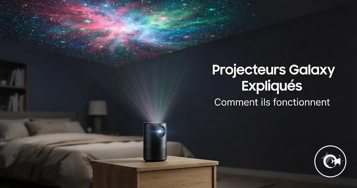 Projecteur Galaxy montrant des projections lumineuses d'étoiles et de nébuleuses