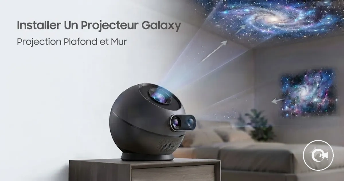 Projecteur Galaxy positionné pour une projection au plafond et sur les murs