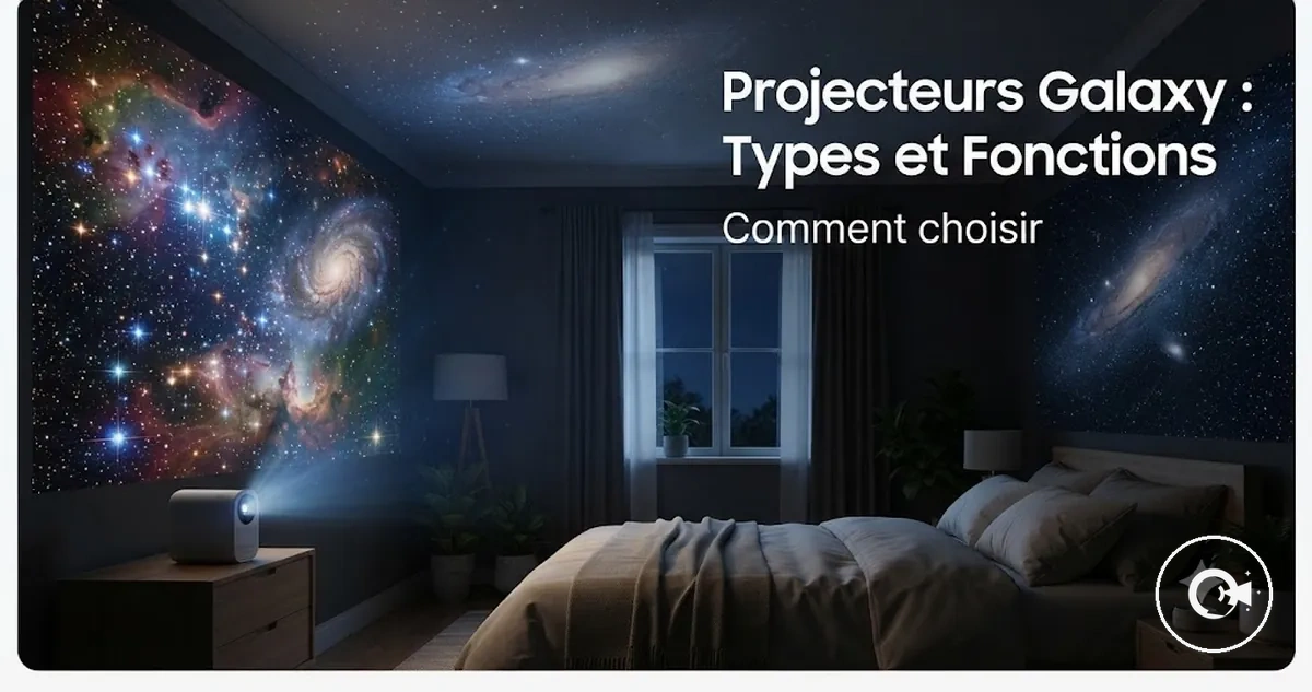Projecteur Galaxy affichant des projections d'étoiles et de galaxies dans une pièce