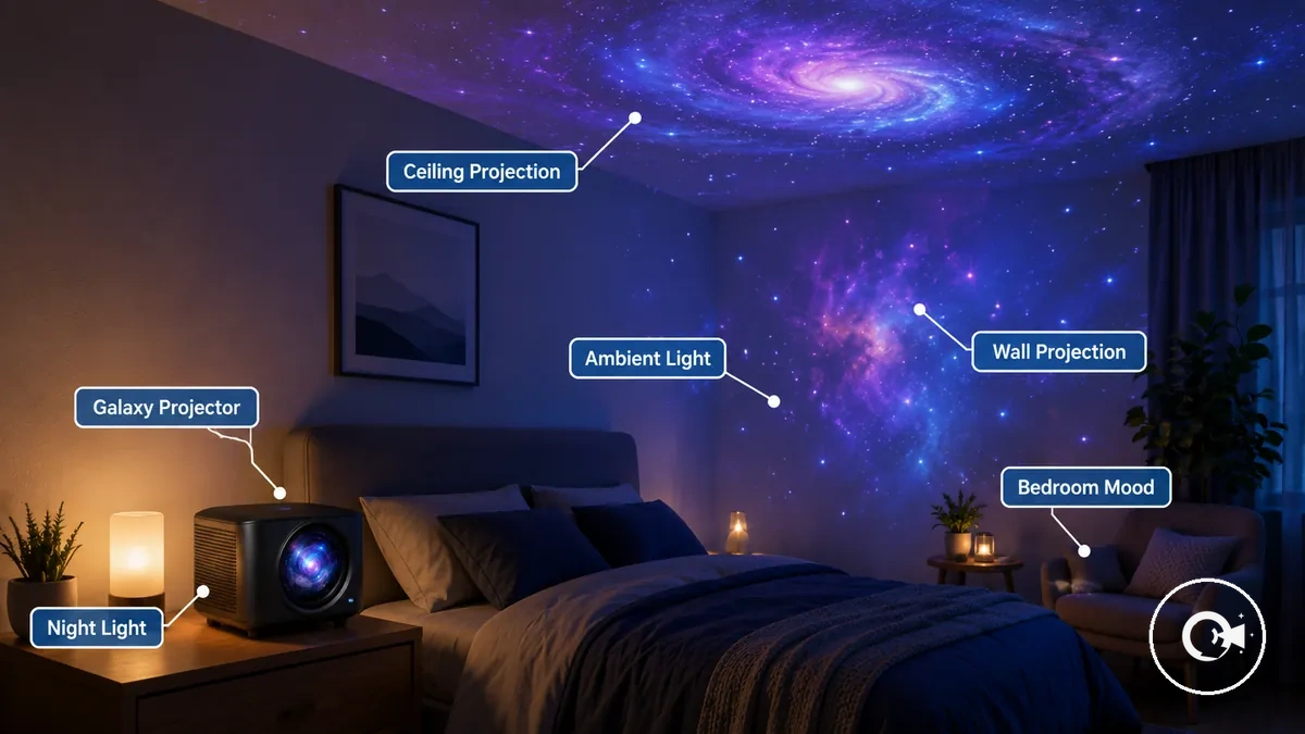 Projecteur Galaxy utilisé comme lumière ambiante dans une chambre