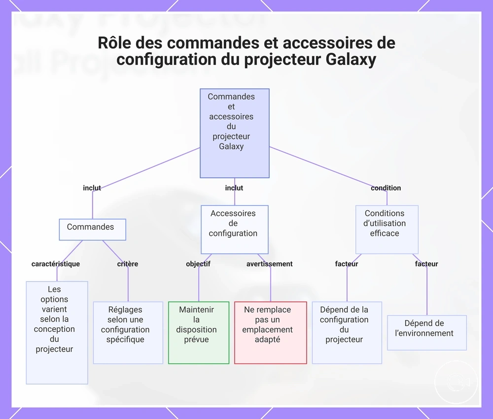 Rôle des commandes et accessoires de configuration du projecteur Galaxy