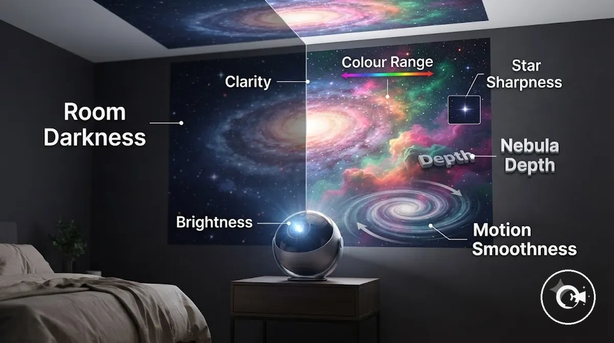 Qualité de projection d un projecteur galaxy montrant la luminosité, la netteté des étoiles et les effets de nébuleuse