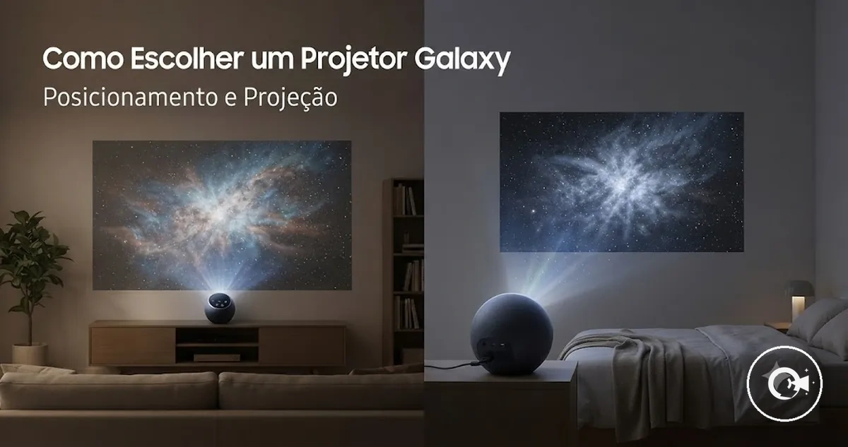 Configuração de escolha de um Projetor Galaxy mostrando posicionamento e opções de projeção