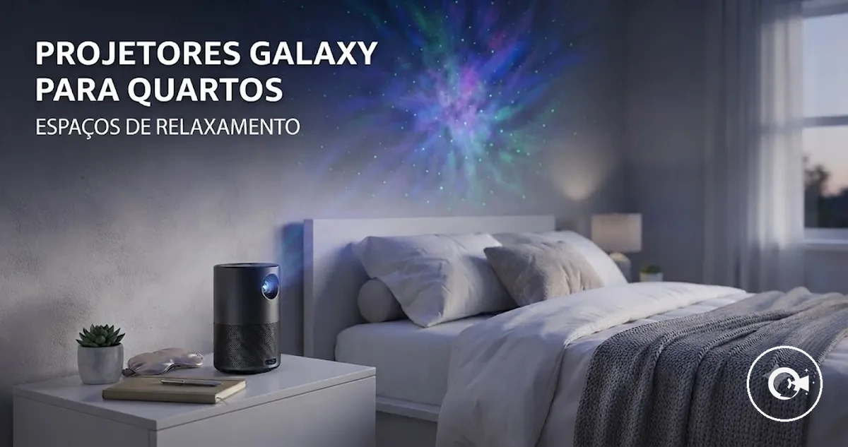 Projetor Galaxy criando iluminação ambiente em um quarto