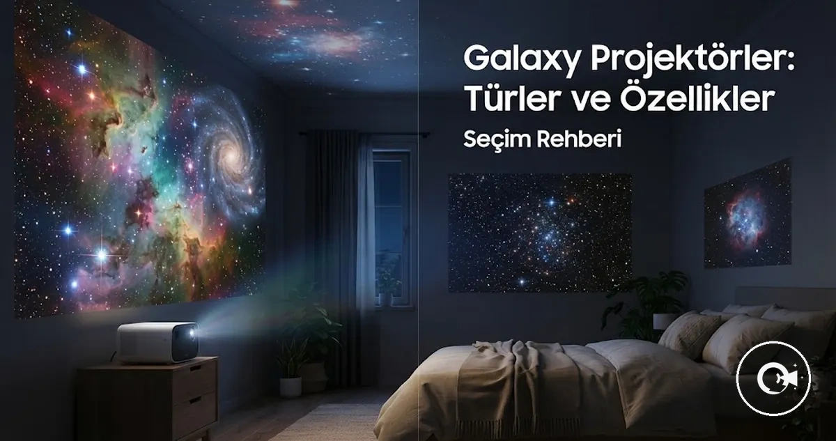 Bir odada yıldız ve galaksi projeksiyon efektleri gösteren Galaxy Projektör