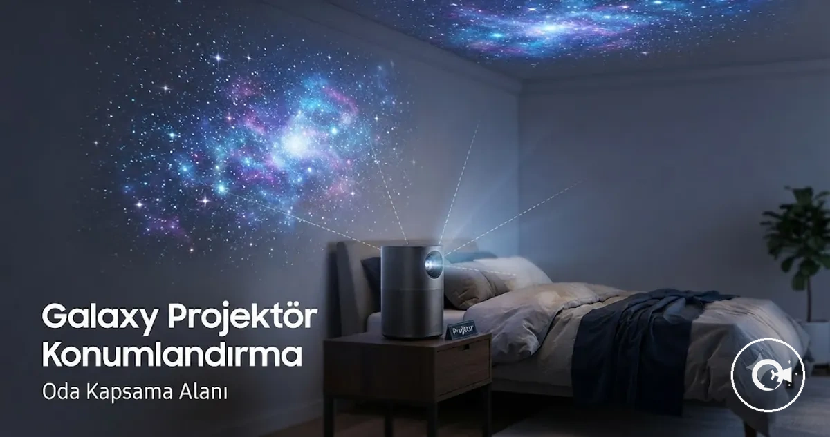 Tavan ve duvar kapsama alanını gösteren Galaxy Projektör konumu