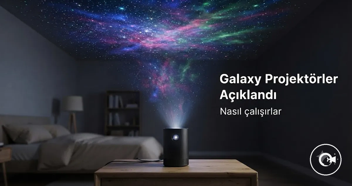 Yıldız ve bulutsu ışık projeksiyonlarını gösteren Galaxy Projektör