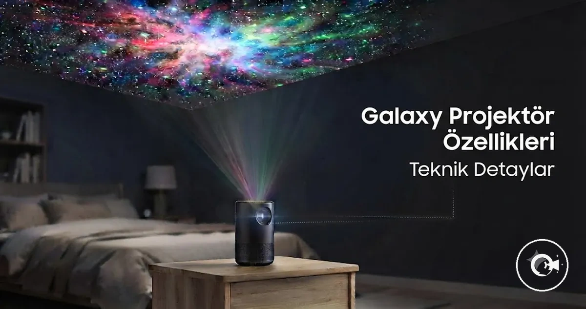 Kontrolleri ve projeksiyon özellikleri görünen Galaxy Projektör cihazı