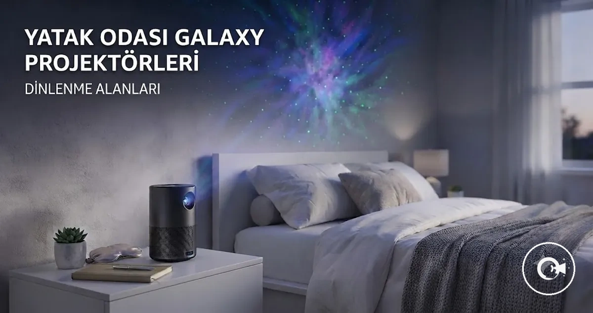 Yatak odasında ortam aydınlatması sağlayan Galaxy Projektör